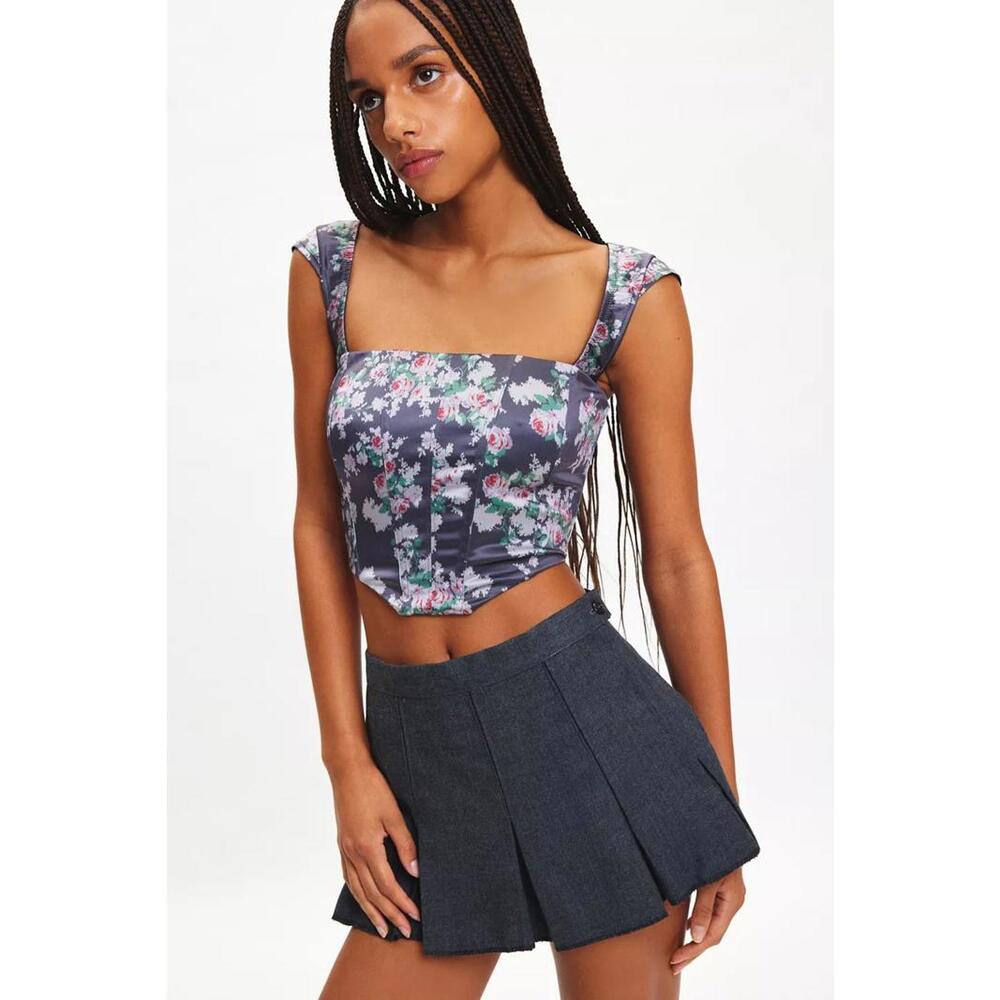 Urban Outfitters Out From Under About Time Printed Satin Corset Top SMALL NWT